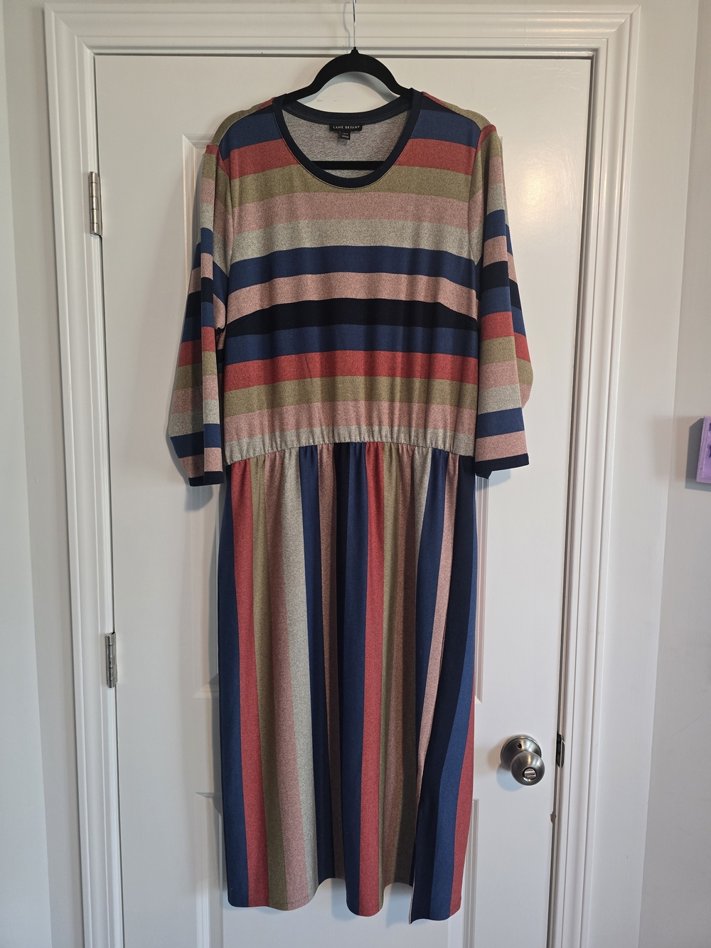 Lane Bryant Striped Midi Dress in Navy, Pink, Red, Olive